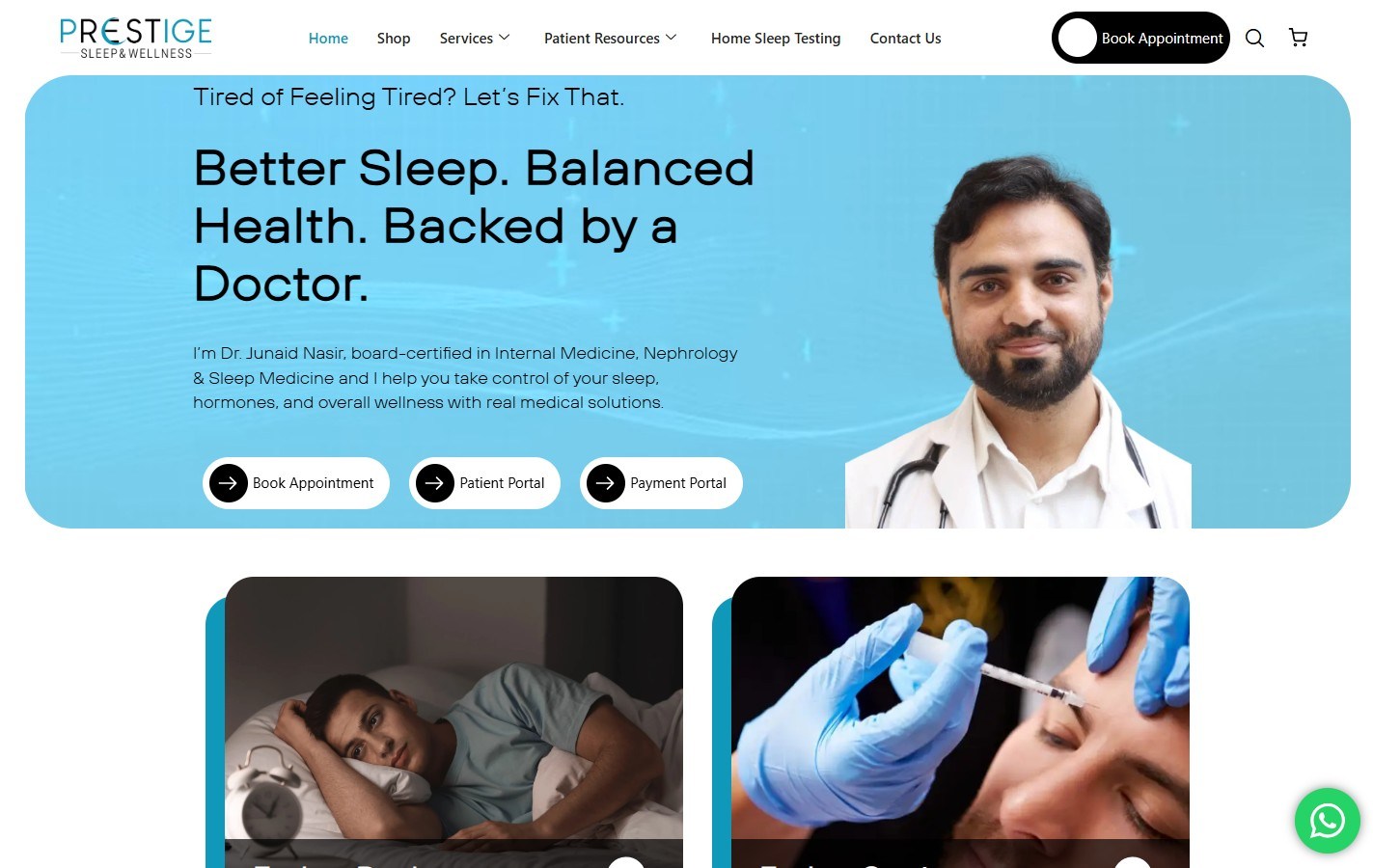 Prestige Sleep and Wellness desktop view